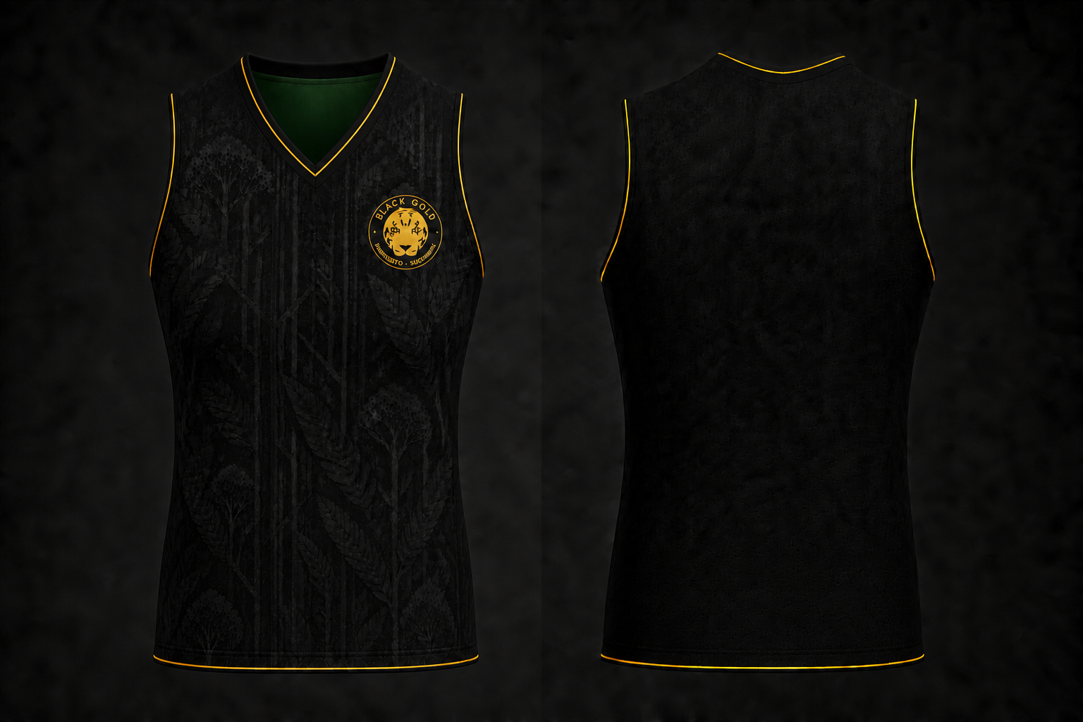 Blusa femenina sin mangas de presentación Black Gold, frente y espalda