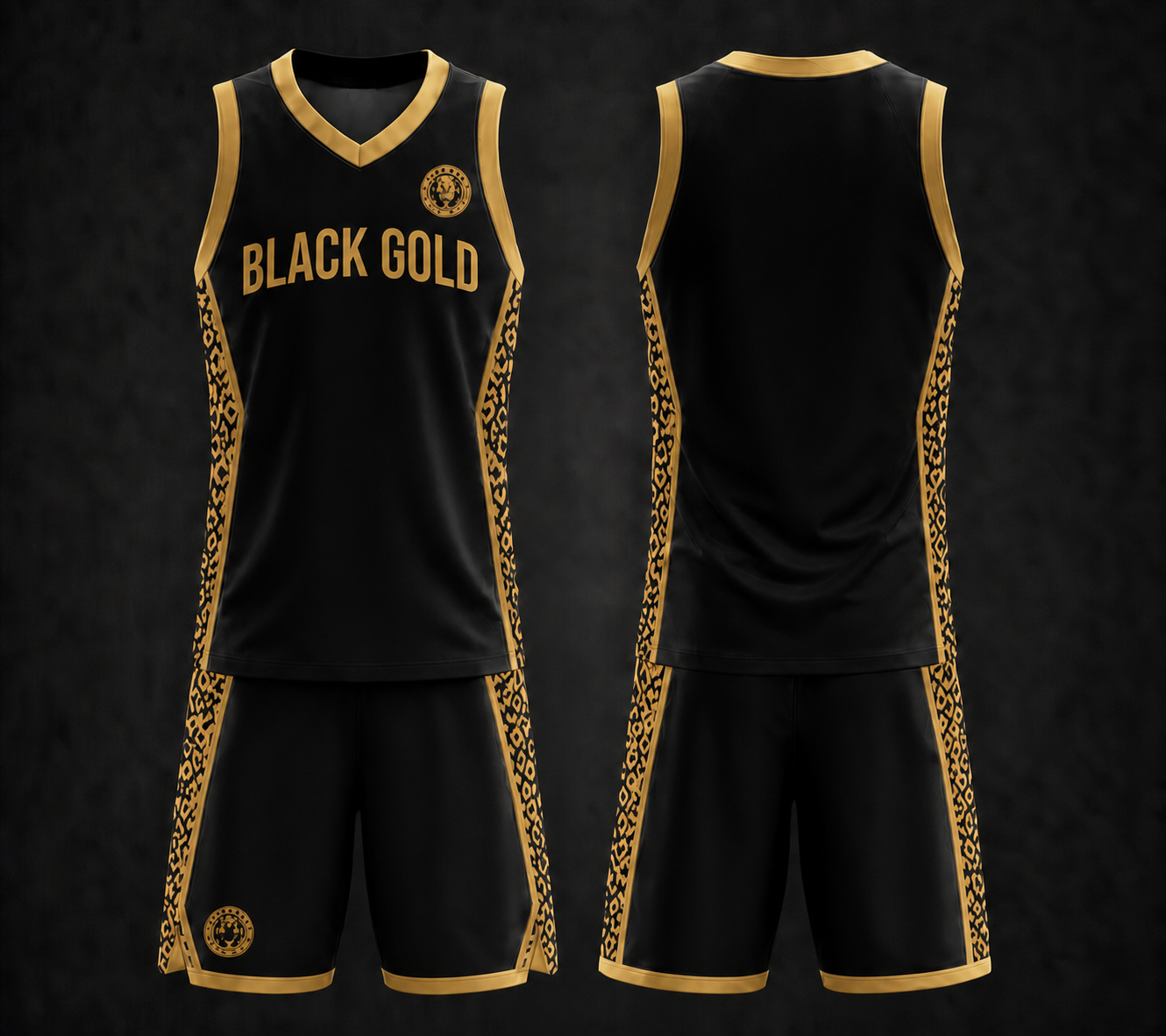 Uniforme de juego Black Gold negro, vista frontal y posterior